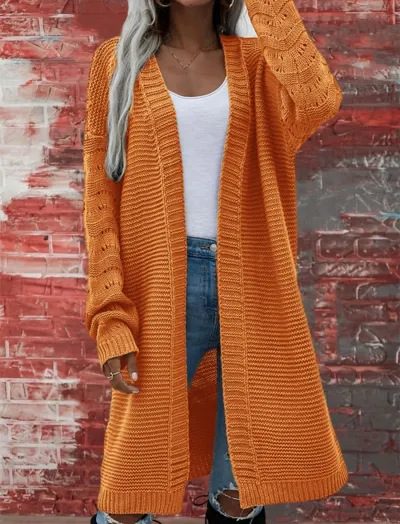 Women Loose Knitted Solid Color Long Sleeves Cardigan Overcoat