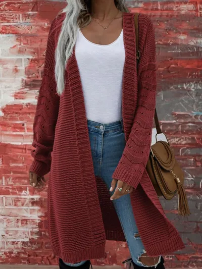 Women Loose Knitted Solid Color Long Sleeves Cardigan Overcoat