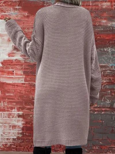 Women Loose Knitted Solid Color Long Sleeves Cardigan Overcoat