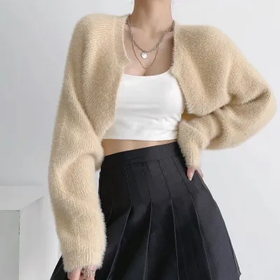 Women Casual Autumn Loose Solid Color Knitted Cardigan
