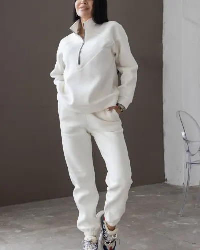 Women Casual Athleisure Hooded Sweater Long Sleeve Solid Color Fleece Two-Piece Pants Set
