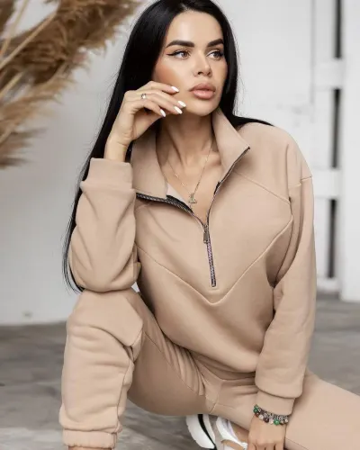 Women Casual Athleisure Hooded Sweater Long Sleeve Solid Color Fleece Two-Piece Pants Set