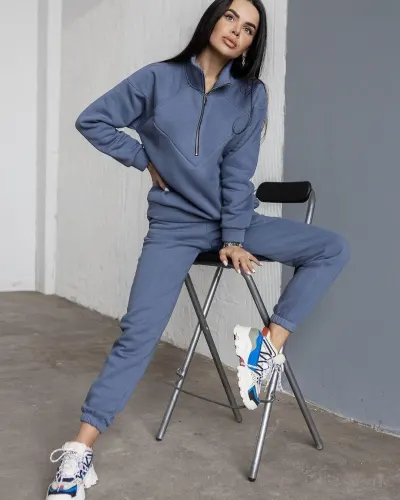 Women Casual Athleisure Hooded Sweater Long Sleeve Solid Color Fleece Two-Piece Pants Set