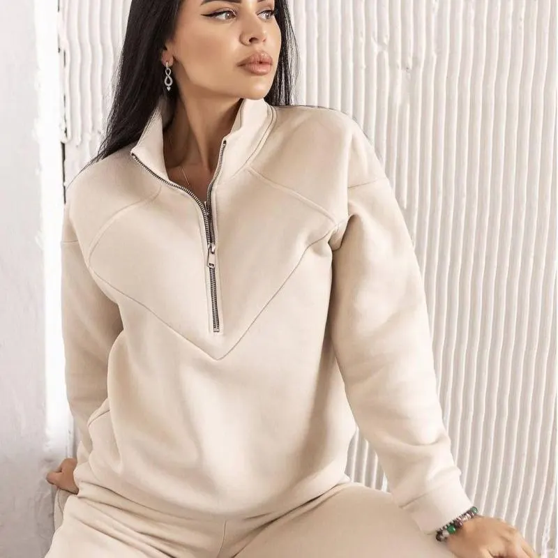 Women Casual Athleisure Hooded Sweater Long Sleeve Solid Color Fleece Two-Piece Pants Set
