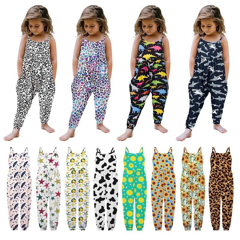Children Kids Toddler Girls Cotton Suspenders Jumpsuit Sleeveless Pullover