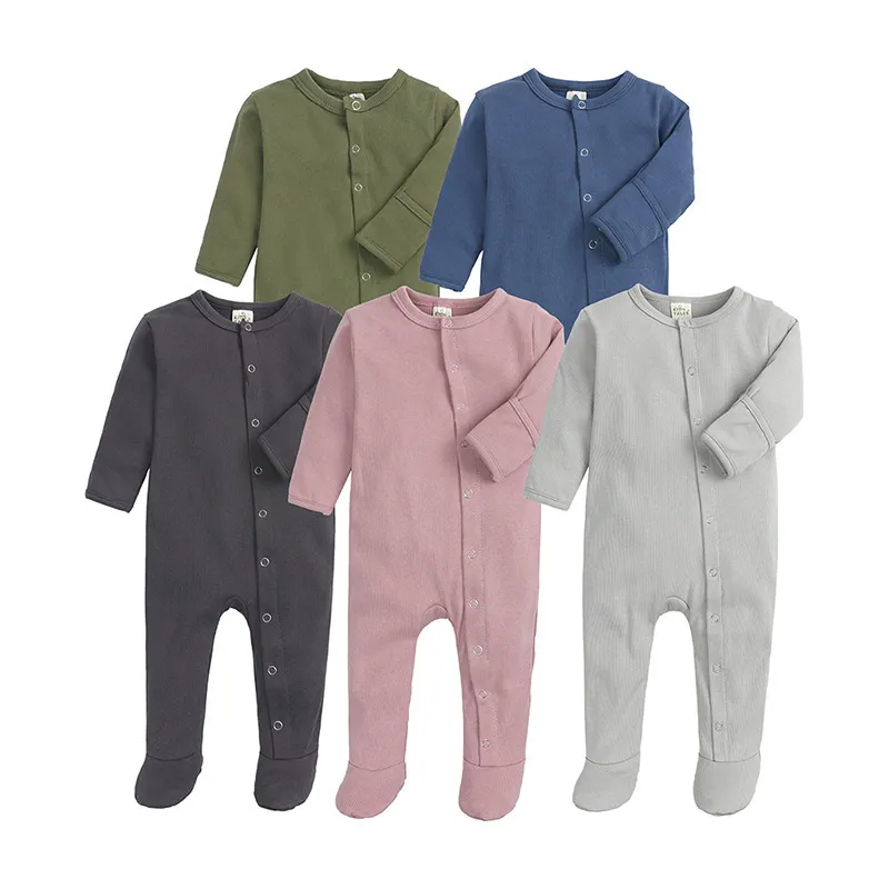 Toddler Baby Infant Unisex Long Sleeves Cotton Jumpsuit with Single-Breasted Closure