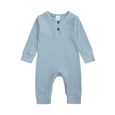 Toddler Baby Unisex Long Sleeves Cotton Jumpsuit with Hidden Button
