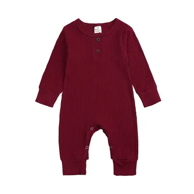 Toddler Baby Unisex Long Sleeves Cotton Jumpsuit with Hidden Button