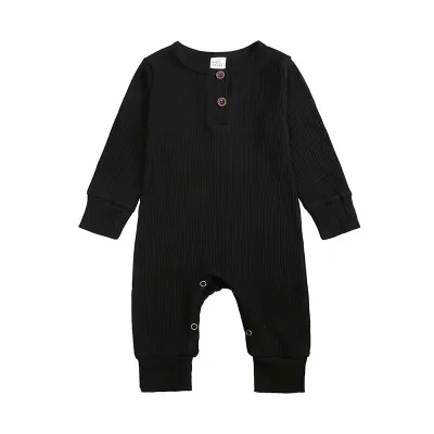 Toddler Baby Unisex Long Sleeves Cotton Jumpsuit with Hidden Button