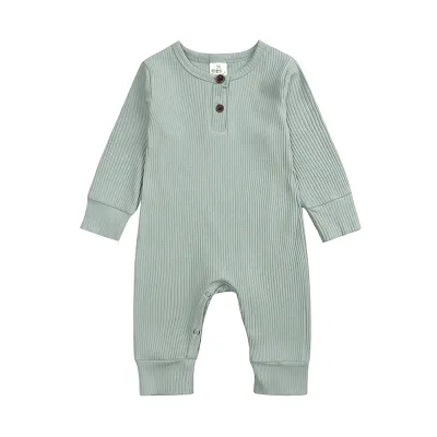Toddler Baby Unisex Long Sleeves Cotton Jumpsuit with Hidden Button