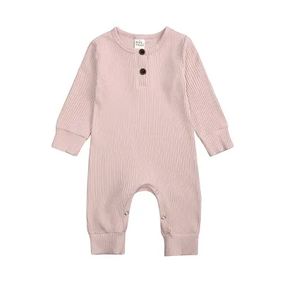 Toddler Baby Unisex Long Sleeves Cotton Jumpsuit with Hidden Button