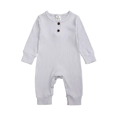 Toddler Baby Unisex Long Sleeves Cotton Jumpsuit with Hidden Button
