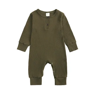 Toddler Baby Unisex Long Sleeves Cotton Jumpsuit with Hidden Button
