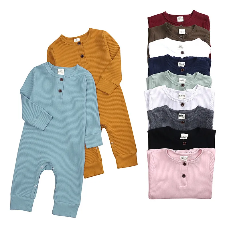 Toddler Baby Unisex Long Sleeves Cotton Jumpsuit with Hidden Button