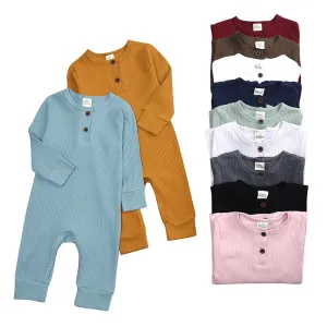 Toddler Baby Unisex Long Sleeves Cotton Jumpsuit with Hidden Button