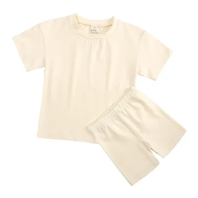 Women's Solid Color Crew Neck T-Shirt and Shorts Two-Piece Set - Casual Cotton Blend Summer Outfit