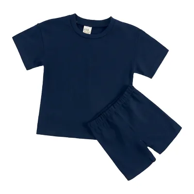 Women's Solid Color Crew Neck T-Shirt and Shorts Two-Piece Set - Casual Cotton Blend Summer Outfit