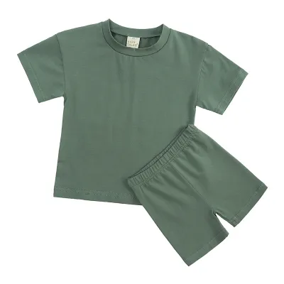Women's Solid Color Crew Neck T-Shirt and Shorts Two-Piece Set - Casual Cotton Blend Summer Outfit