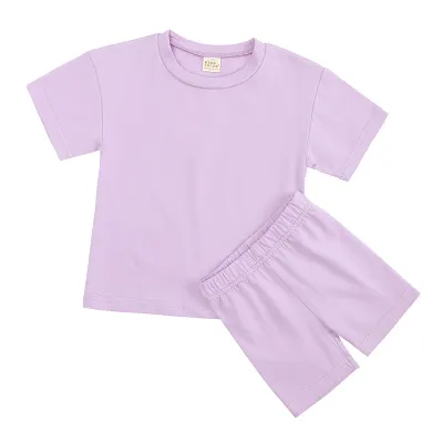 Women's Solid Color Crew Neck T-Shirt and Shorts Two-Piece Set - Casual Cotton Blend Summer Outfit