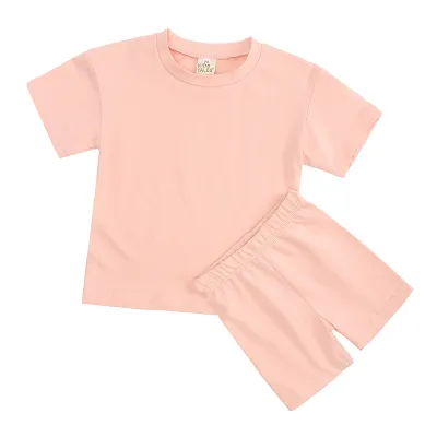 Women's Solid Color Crew Neck T-Shirt and Shorts Two-Piece Set - Casual Cotton Blend Summer Outfit