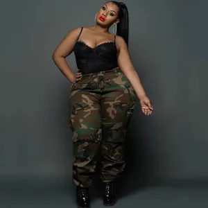 Plus Size Women Casual Sports Camouflage Print Pants