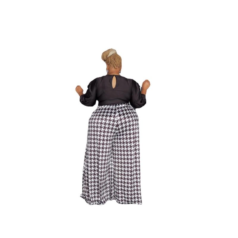Wholesale Plus Size Women Casual Houndstooth Wide Leg Pants