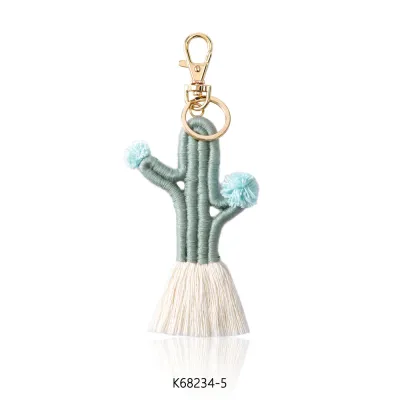 Hand-Woven Cactus Keychain Accessories Pendant Bohemian Plant Floral Tassel Bag Pendant Women