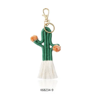 Hand-Woven Cactus Keychain Accessories Pendant Bohemian Plant Floral Tassel Bag Pendant Women