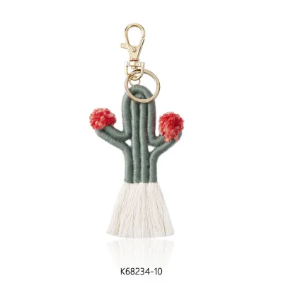 Hand-Woven Cactus Keychain Accessories Pendant Bohemian Plant Floral Tassel Bag Pendant Women