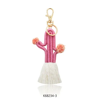 Hand-Woven Cactus Keychain Accessories Pendant Bohemian Plant Floral Tassel Bag Pendant Women