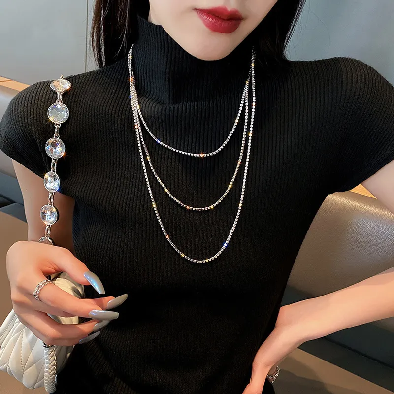 Fashion Geometric Box Chain Rhinestone Multilayer Necklace