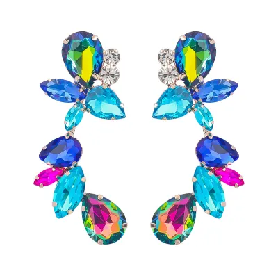 Women Fashionable Rhinestone Drop-Shaped Glass Diamond Earrings