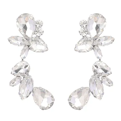 Women Fashionable Rhinestone Drop-Shaped Glass Diamond Earrings