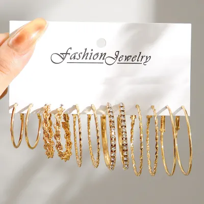 Women Fashion Personality C-Shaped Inlaid Rhinestone Chain Earrings