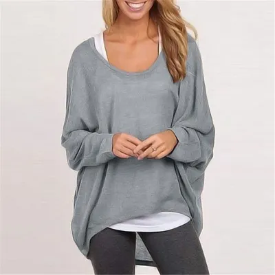 Women's Loose Pullover Top Casual Long Sleeve Knitted Fabric