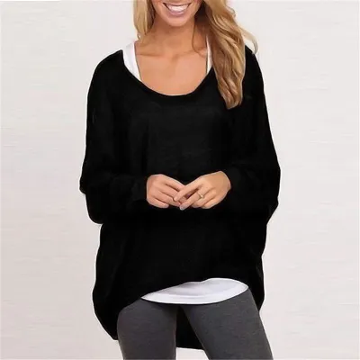 Women's Loose Pullover Top Casual Long Sleeve Knitted Fabric