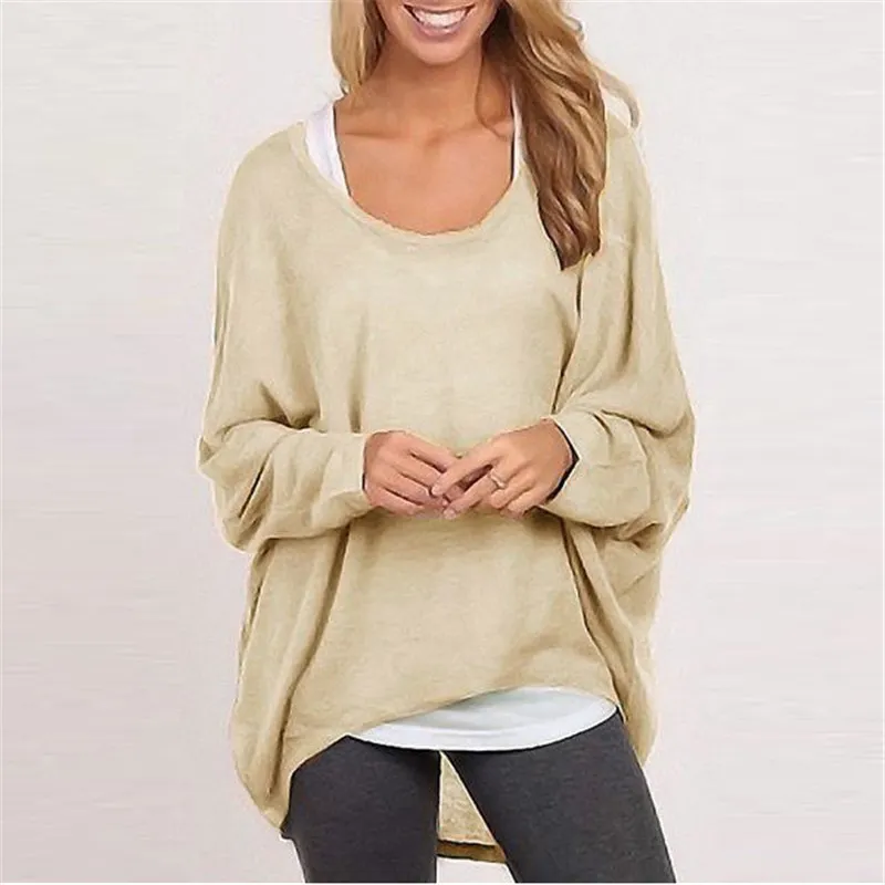 Women's Loose Pullover Top Casual Long Sleeve Knitted Fabric