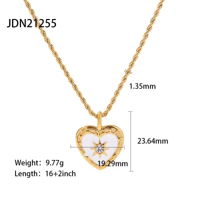 Wholesale Women Retro Titanium Steel Heart Zircon Pendant Necklace