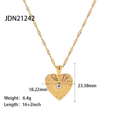 Wholesale Women Retro Titanium Steel Heart Zircon Pendant Necklace
