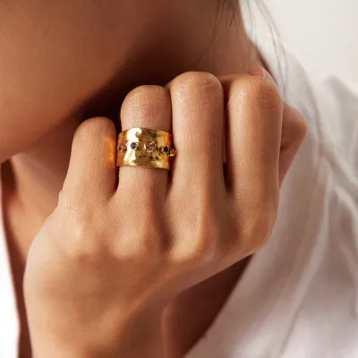 Wholesale Personality Multicolor Rhinestone Decor Women Open Ring