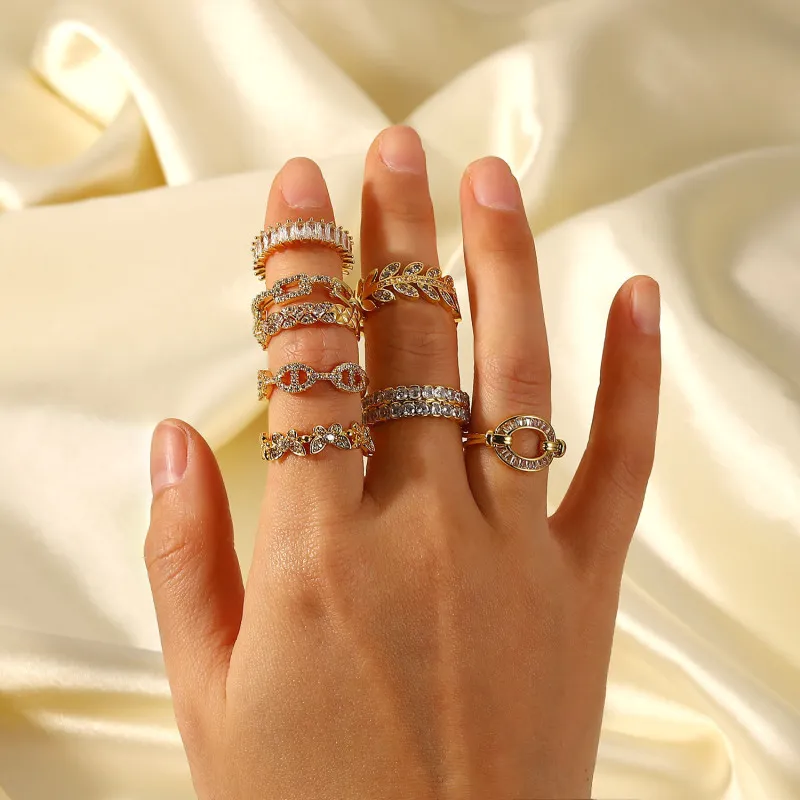 Wholesale Women Fashion Geometric Open Ring with White Zircon