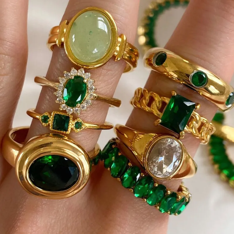 Wholesale Women Stainless Steel Gold Plated Zircon Geometric Ring