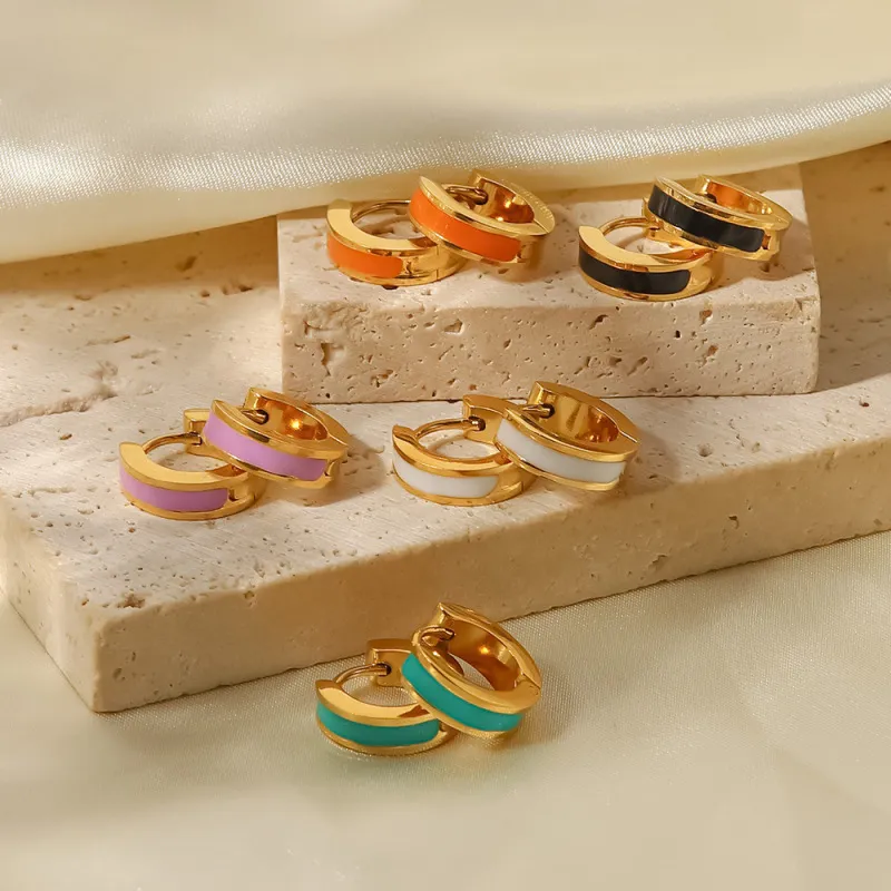 Wholesale Women Multicolor Drip Oil Geometric Hoop Earrings