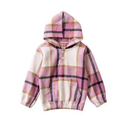 Toddler Baby Infant Girls Plaid Contrast Color Casual Pullover Hoodies