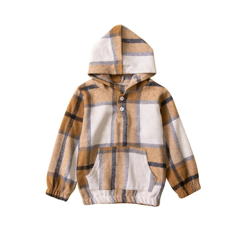 Toddler Baby Infant Girls Plaid Contrast Color Casual Pullover Hoodies