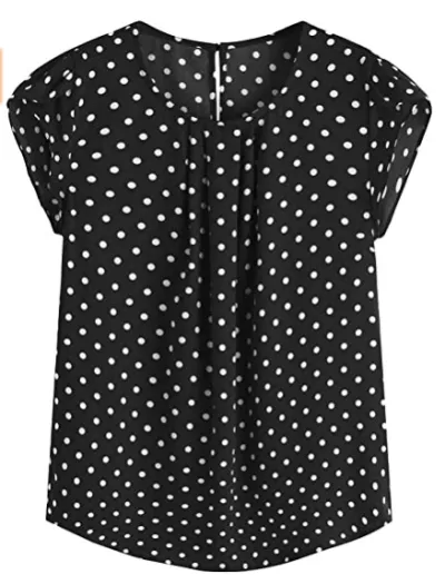 Women Bohemian Elegant Casual Summer Polka Dot Print Short Sleeve Blouse