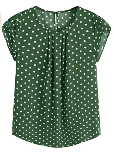 Women Bohemian Elegant Casual Summer Polka Dot Print Short Sleeve Blouse
