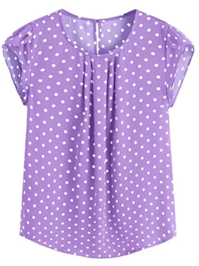 Women Bohemian Elegant Casual Summer Polka Dot Print Short Sleeve Blouse
