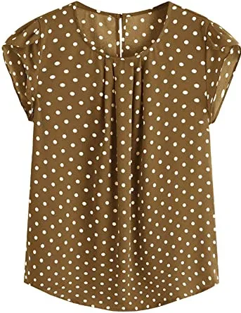 Women Bohemian Elegant Casual Summer Polka Dot Print Short Sleeve Blouse