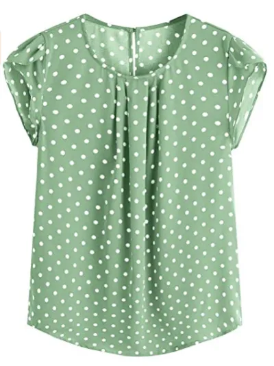 Women Bohemian Elegant Casual Summer Polka Dot Print Short Sleeve Blouse